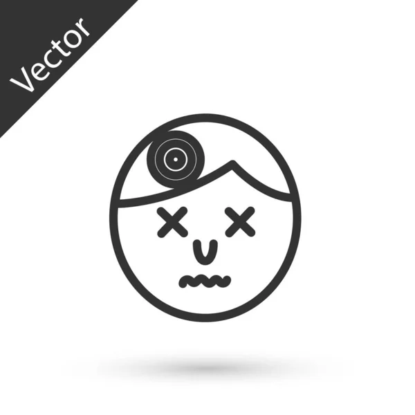 Línea gris Hombre con dolor de cabeza, icono de migraña aislado sobre fondo blanco. Ilustración vectorial — Vector de stock