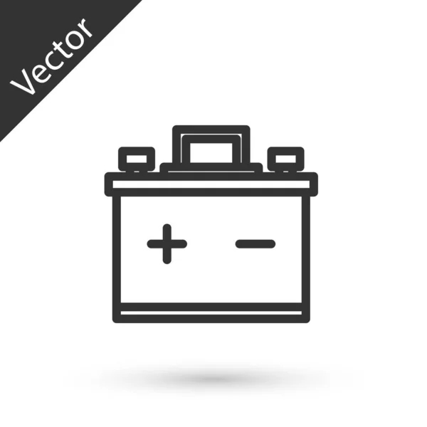 Línea gris Icono de batería de coche aislado sobre fondo blanco. Acumulador de energía de la batería y la batería acumulador de electricidad. Ilustración vectorial — Vector de stock