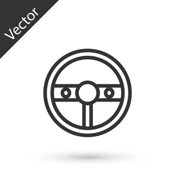 Grey line Steering wheel icon isolated on white background. Car wheel icon. Vector Illustration — Stock Vector