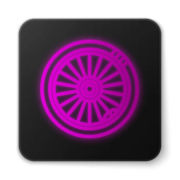 Glödande neon line bil hjul ikon isolerad på vit bakgrund. Svart fyrkant. Vektor Illustration — Stock vektor