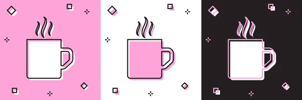 Set Coffee Cup Flat Icon Isolated Pink White Black Background — ストックベクタ