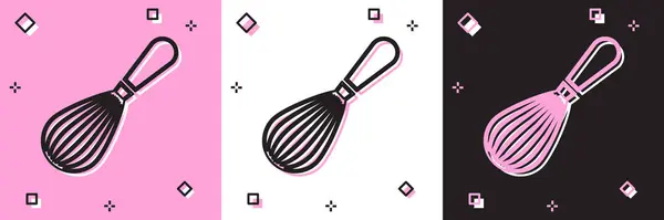 Set Kitchen whisk icon isolated on pink and white, black background. Cooking utensil, egg beater. Cutlery sign. Food mix symbol. Vector Illustration — Stock Vector