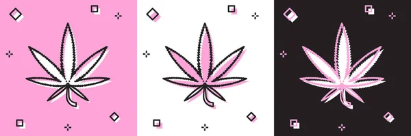 Setzen medizinisches Marihuana oder Cannabisblatt-Symbol isoliert auf rosa und weißen, schwarzen Hintergrund. Hanf-Symbol. Vektorillustration — Stockvektor