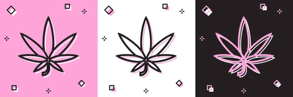 Set Icono de marihuana medicinal o hoja de cannabis aislado sobre fondo rosa y blanco, negro. Un símbolo de cáñamo. Ilustración vectorial — Archivo Imágenes Vectoriales