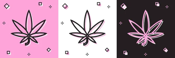 Set Icône de marijuana médicale ou feuille de cannabis isolée sur fond rose et blanc noir. Symbole de chanvre. Illustration vectorielle — Image vectorielle