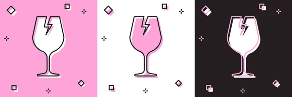 Set Fragile symbole en verre cassé pour les boîtes de livraison icône isolée sur fond rose et blanc, noir. Illustration vectorielle — Image vectorielle