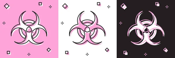 Definir ícone símbolo de risco biológico isolado em rosa e branco, fundo preto. Ilustração vetorial — Vetor de Stock
