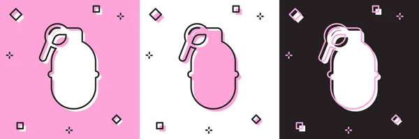 Set Icono de granada de mano aislado sobre fondo rosa y blanco, negro. Explosión de bombas. Ilustración vectorial — Vector de stock