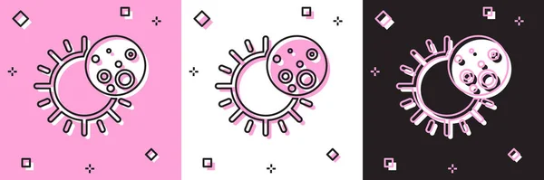 Set Eclipse del icono del sol aislado sobre fondo rosa y blanco, negro. Eclipse total de sonar. Ilustración vectorial — Archivo Imágenes Vectoriales