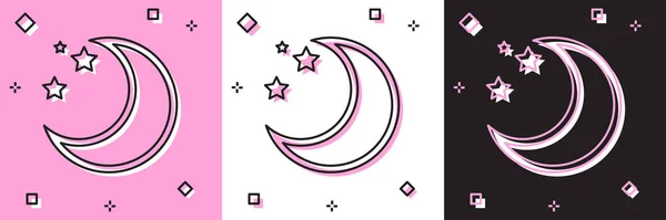 Set Moon and stars icon isolated on pink and white, black background. Vector Illustration — Stock Vector