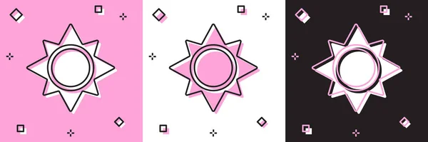 Definir ícone sol isolado em rosa e branco, fundo preto. Ilustração vetorial — Vetor de Stock