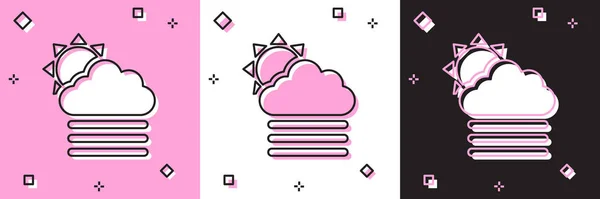 Set Brouillard et nuage avec icône du soleil isolé sur fond rose et blanc, noir. Illustration vectorielle — Image vectorielle