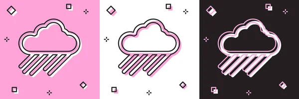 Definir nuvem com ícone de chuva isolado em rosa e branco, fundo preto. Precipitação de nuvens de chuva com gotas de chuva. Ilustração vetorial — Vetor de Stock