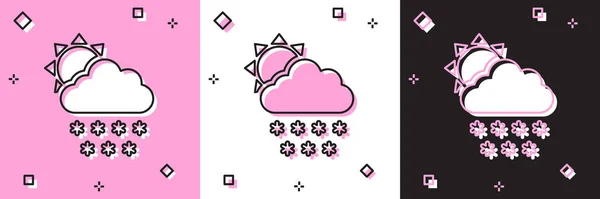 Set Nuage avec icône neige et soleil isolé sur fond rose et blanc, noir. Nuage avec flocons de neige. Icône météo unique. Signe de neige. Illustration vectorielle — Image vectorielle
