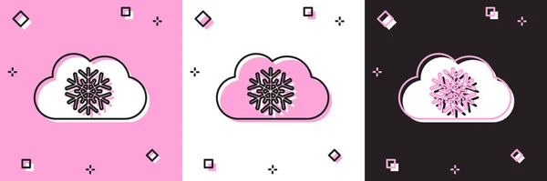 Set Nube con icono de nieve aislado sobre fondo rosa y blanco, negro. Nube con copos de nieve. Icono de tiempo único. Signo de niebla. Ilustración vectorial — Archivo Imágenes Vectoriales