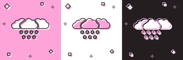 Set Nube con icono de nieve aislado sobre fondo rosa y blanco, negro. Nube con copos de nieve. Icono de tiempo único. Signo de niebla. Ilustración vectorial — Vector de stock