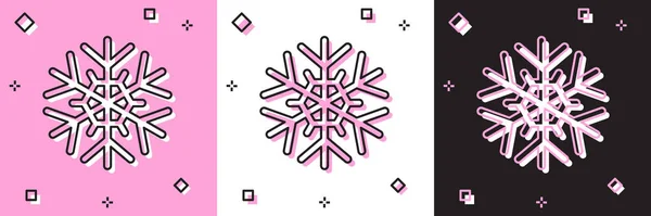 Set Snowflake icon isolated on pink and white, black background. Vector Illustration — Stock Vector