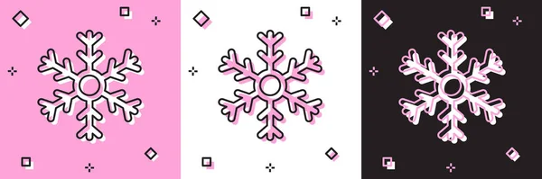 Setzen Sie Schneeflockensymbol isoliert auf rosa und weißen, schwarzen Hintergrund. Vektorillustration — Stockvektor