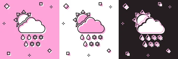 Ensemble Nuage avec neige, pluie et icône du soleil isolé sur fond rose et blanc, noir. Icône météo. Illustration vectorielle — Image vectorielle