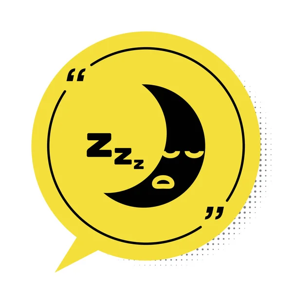 Ikona Black Moon izolovaná na bílém pozadí. Zatažená noční značka. Symbol spánku. Noc nebo noční směna. Žlutý symbol bubliny řeči. Vektorová ilustrace — Stockový vektor