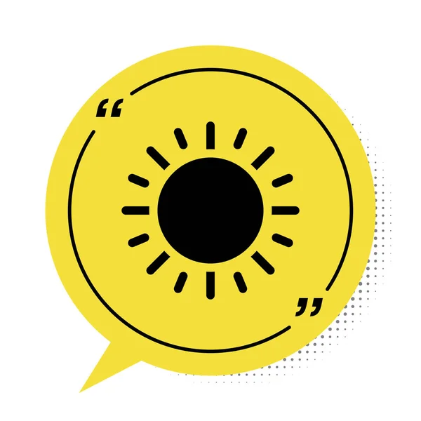 Ícone Black Sun isolado no fundo branco. Símbolo de bolha de fala amarelo. Ilustração vetorial — Vetor de Stock