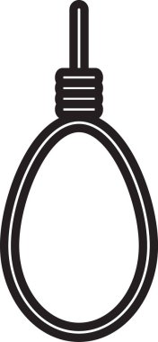 Beyaz arka planda siyah çizgi darağacı halat asılı ikon izole. İpe bağlanmış halat. İntihar, asılma ya da linç. Vektör İllüstrasyonu