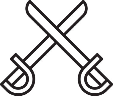 Beyaz arka planda izole edilmiş siyah çizgili korsan kılıcı simgesi. Kılıç işareti. Vektör İllüstrasyonu