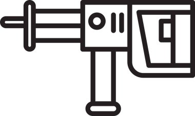 Siyah çizgi elektrikli çekiç matkabı ikonu beyaz arka planda izole edildi. İnşaat, onarım ve onarım için kullanılan bir alet. Vektör İllüstrasyonu