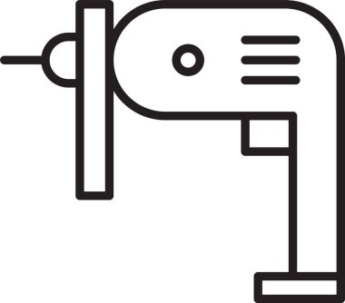 Siyah çizgi elektrikli matkap simgesi beyaz arkaplanda izole edildi. Tamir aleti. Vektör İllüstrasyonu