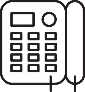 Beyaz arkaplanda siyah hat telefon ikonu izole edildi. Sabit telefon. Vektör İllüstrasyonu