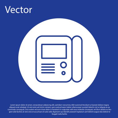 Mavi çizgi House dahili iletişim sistemi simgesi mavi arkaplanda izole edildi. Beyaz daire düğmesi. Vektör İllüstrasyonu