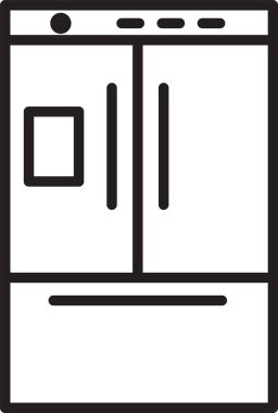 Siyah çizgi buzdolabı simgesi beyaz arkaplanda izole edildi. Buzdolabı buzdolabı. Ev aletleri ve aletler. Vektör İllüstrasyonu