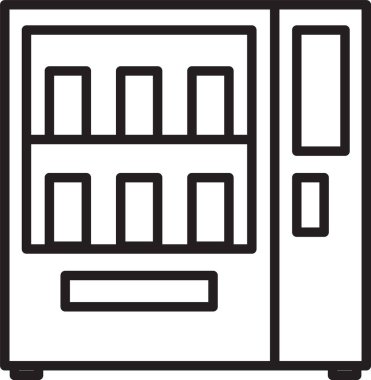 Siyah çizgili yiyecek ve içecek otomatı otomatiği beyaz arka planda izole edilmiş ikon satıyor. Vektör İllüstrasyonu