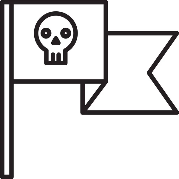 Czarna linia Piracka flaga z ikoną czaszki odizolowana na białym tle. Ilustracja wektora — Wektor stockowy