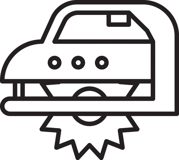 Svart linje Elektrisk cirkelsåg med stål tandad diskikon isolerad på vit bakgrund. Elektriskt handverktyg för skärning av trä eller metall. Vektor Illustration — Stock vektor