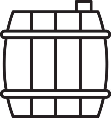 Siyah çizgi tahta varil ikonu beyaz arka planda izole edilmiş. Alkol fıçısı, içki kabı, bira için tahta fıçı, viski, şarap. Vektör İllüstrasyonu