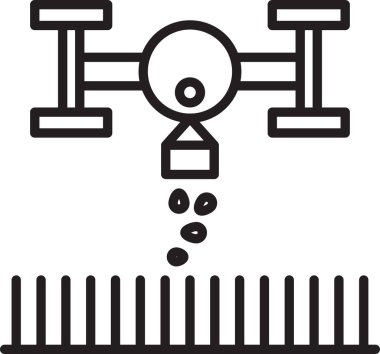 Tohum ekme ikonu için İHA kontrollü siyah çizgi Smart çiftliği beyaz arka planda izole edildi. Tarım şirketi için icat teknolojisi. Vektör İllüstrasyonu