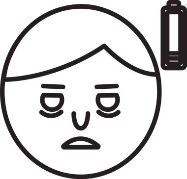 Siyah çizgi yorgunluğu simgesi beyaz arkaplanda izole edildi. Enerji yok. Stres belirtileri. Boşluk yok. Vektör İllüstrasyonu