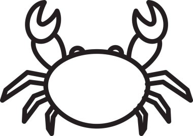 Beyaz arkaplanda siyah çizgi yengeç simgesi izole edildi. Vektör İllüstrasyonu