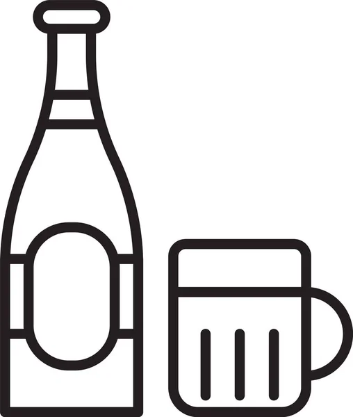 검은 색 라인 맥주 병 과 유리 아이콘 이 흰색 배경에 분리되어 있습니다. 술마시는 상징. 벡터 일러스트 — 스톡 벡터
