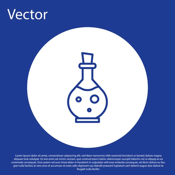 Blue Line Glasflasche mit magischem Elixier-Symbol isoliert auf blauem Hintergrund. Computerspiel. weißer Kreis-Knopf. Vektorillustration — Stockvektor