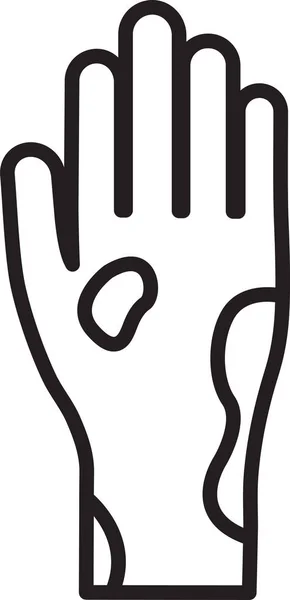 Zwarte lijn Hand met psoriasis of eczeem pictogram geïsoleerd op witte achtergrond. Concept van de menselijke huidrespons op allergeen of chronisch lichaamsprobleem. Vector Illustratie — Stockvector