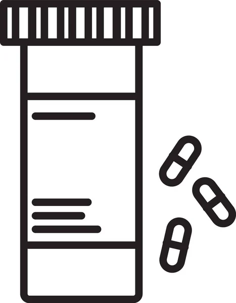Czarna linia Lekarska butelka i ikona pigułki izolowane na białym tle. Tabliczka z tabletkami. Projekt apteki. Ilustracja wektora — Wektor stockowy