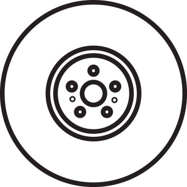 Siyah çizgi araba fren diski simgesi beyaz arkaplanda izole edildi. Vektör İllüstrasyonu