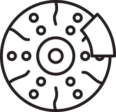 Beyaz arka planda izole edilmiş siyah çizgili araba fren diski. Vektör İllüstrasyonu