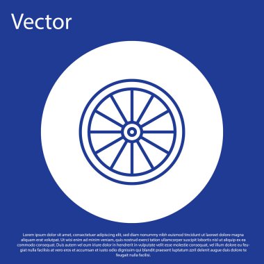 Mavi çizgi Araba Tekerleği simgesi mavi arkaplanda izole edildi. Beyaz daire düğmesi. Vektör İllüstrasyonu