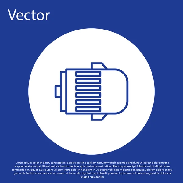 Синяя линия Электрический двигатель иконка изолирована на синем фоне. Автогенератор. Кнопка белого круга. Векторная миграция — стоковый вектор
