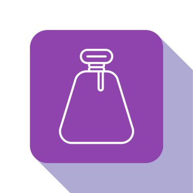 Beyaz çizgi Korsan çuvalı simgesi beyaz arkaplanda izole edildi. Mor kare düğme. Vektör İllüstrasyonu