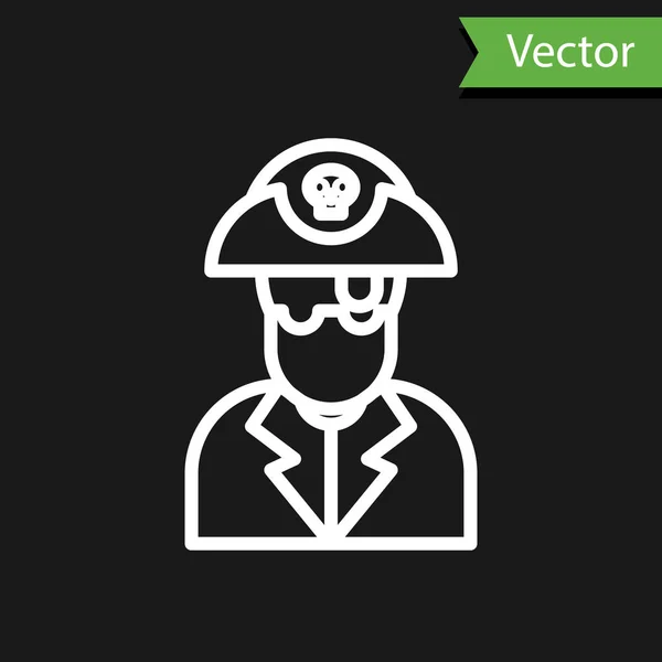 Vit Linje Pirat Kapten Ikon Isolerad Svart Bakgrund Vektor Illustration — Stock vektor