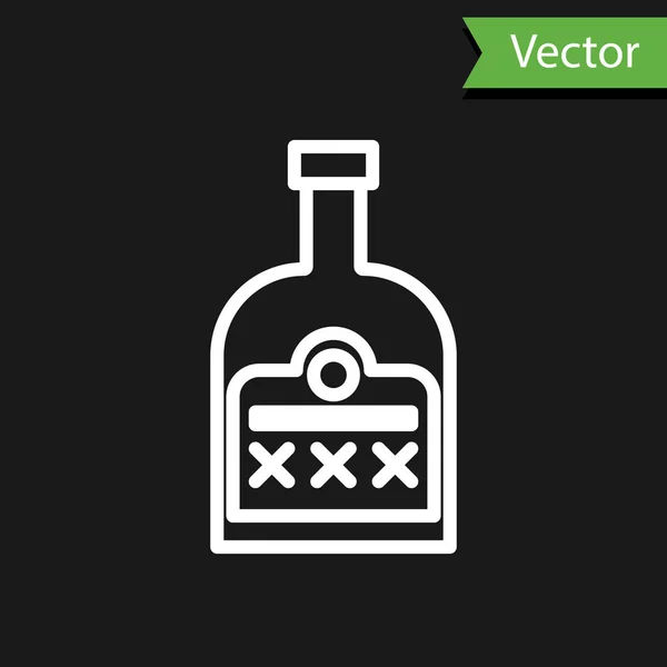 Witte Lijn Alcohol Drinken Rum Fles Pictogram Geïsoleerd Zwarte Achtergrond — Stockvector